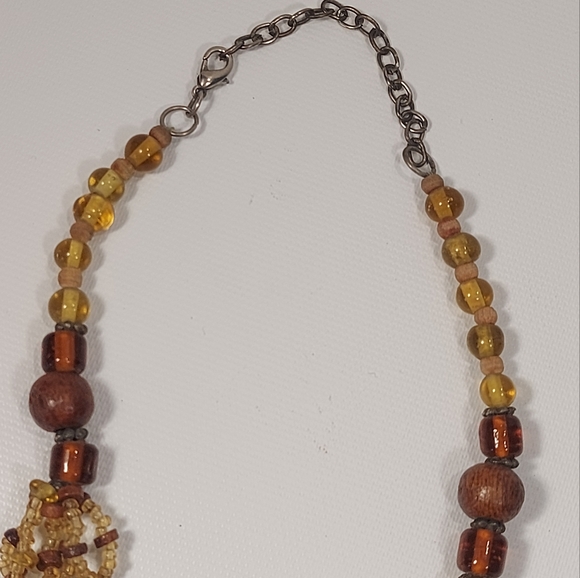 Handcrafted Wood Glass Bead Necklace with Carved Pendant - Picture 7 of 9